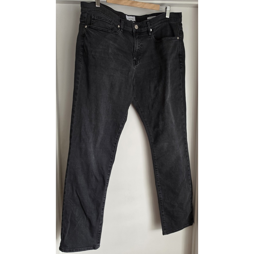 FRAME Men Straight Jeans Size 38 Grey Solid Casual Denim Pants Trousers
